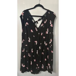 Torrid Black Floral Challis Button Up Romper with Tie, Size 2 (2X)